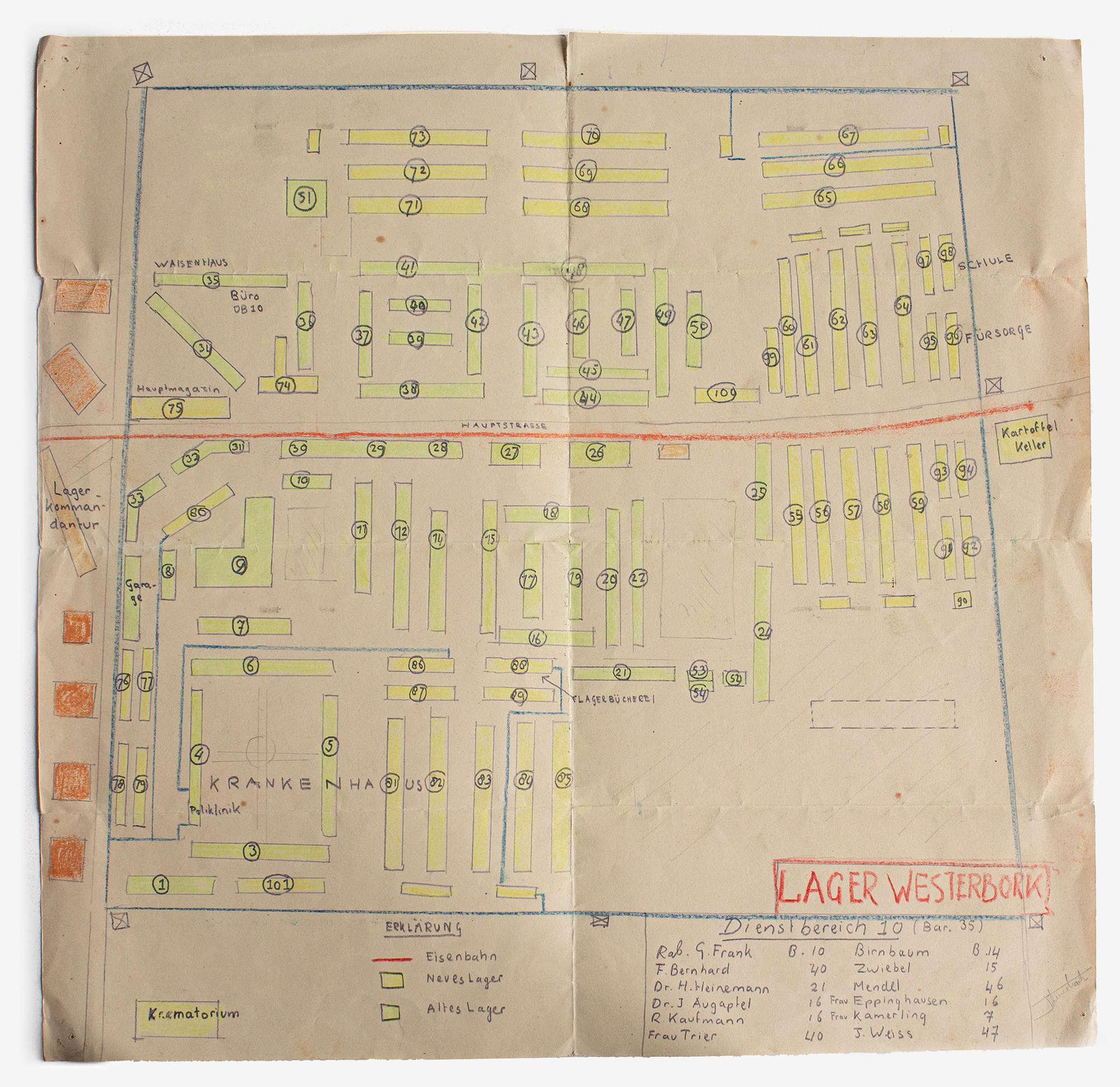 מרים בול ציירה ביומנה מפה של מחנה המעבר ההולנדי וסטרבוק (צילום: NIOD)