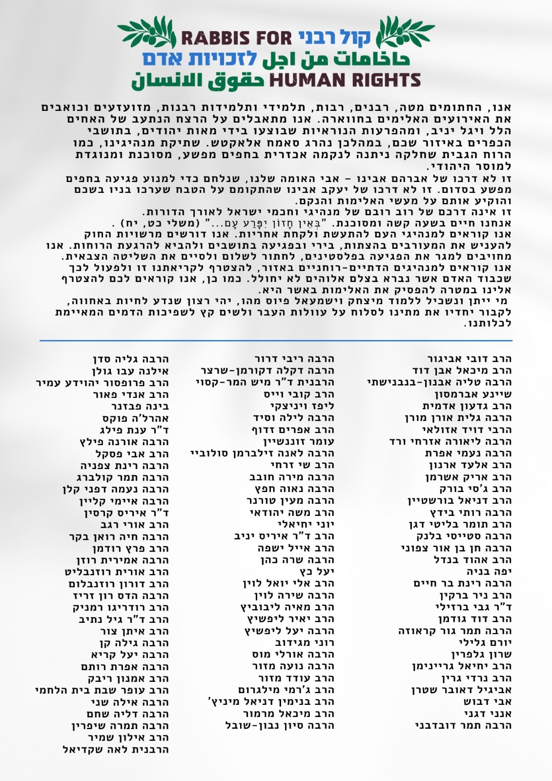 קול קורא של כמאה רבנים נגד האלימות בחווארה קול קורא של כמאה רבנים נגד האלימות בחווארה