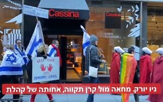 הפגנה בניו יורק נגד ההפיכה המשטרית בישראל, צילום מסך מסרטון בטוויטר הפגנה בניו יורק נגד ההפיכה המשטרית בישראל, צילום מסך מסרטון בטוויטר