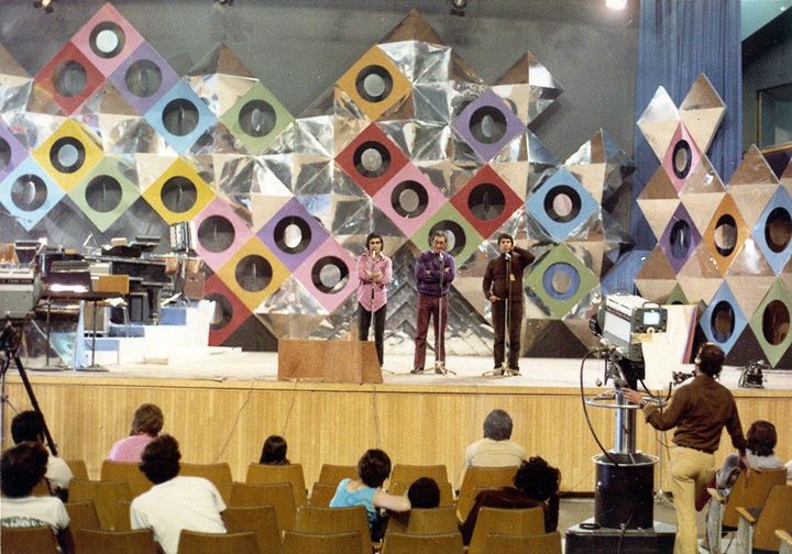 &quot;הגשש החיוור&quot; בחזרות לפסטיבל הזמר ב-1973 (צילום: אמיתי לבון)