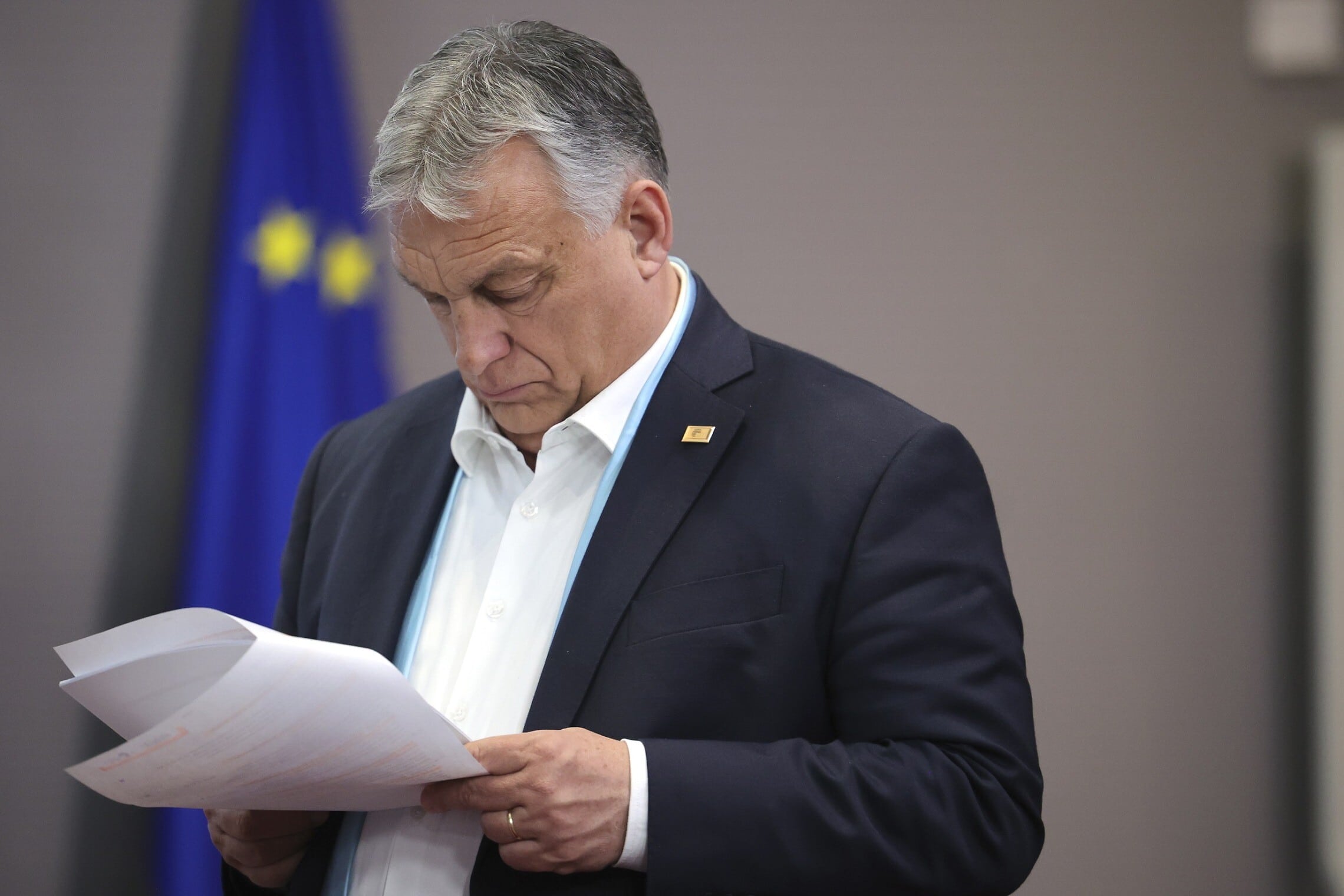 ראש ממשלת הונגריה ויקטור אורבן פסגת האיחוד האירופי בבריסל, 24 במרץ 2023 (צילום: AP Photo/Olivier Matthys, Pool)