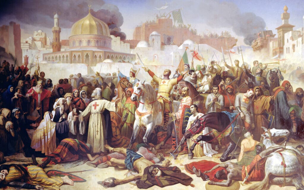 "כיבוש ירושלים על־ידי הצלבנים ב־1099" של הצייר אמיל סיניול, 1847 (צילום: רשות הציבור)