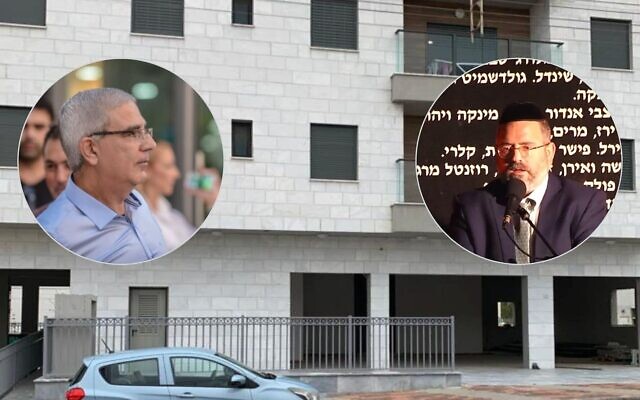 הרב רפי מנת וראש מועצת זכרון יעקב לשעבר אלי אבוטבול על רקע בניין בחלקה 54