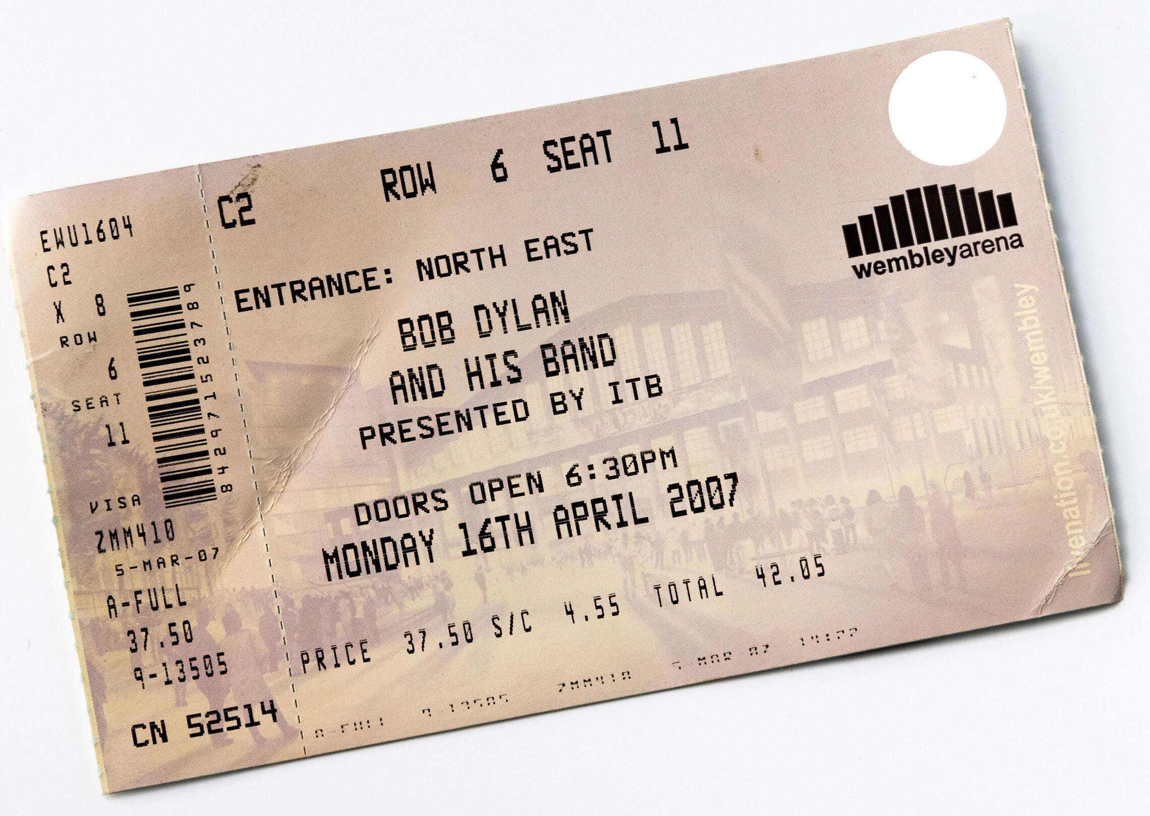 כרטיס להופעה של בוב דילן בוומבלי, לונדון, ב-2007 (צילום: Alan Burles / Alamy)