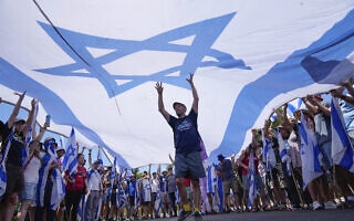 המחאה נגד המהפכה המשפטית מול הכנסת, 24 ביולי 2023 (צילום: AP Photo/Ohad Zwigenberg) המחאה נגד המהפכה המשפטית מול הכנסת, 24 ביולי 2023 (צילום: AP Photo/Ohad Zwigenberg)