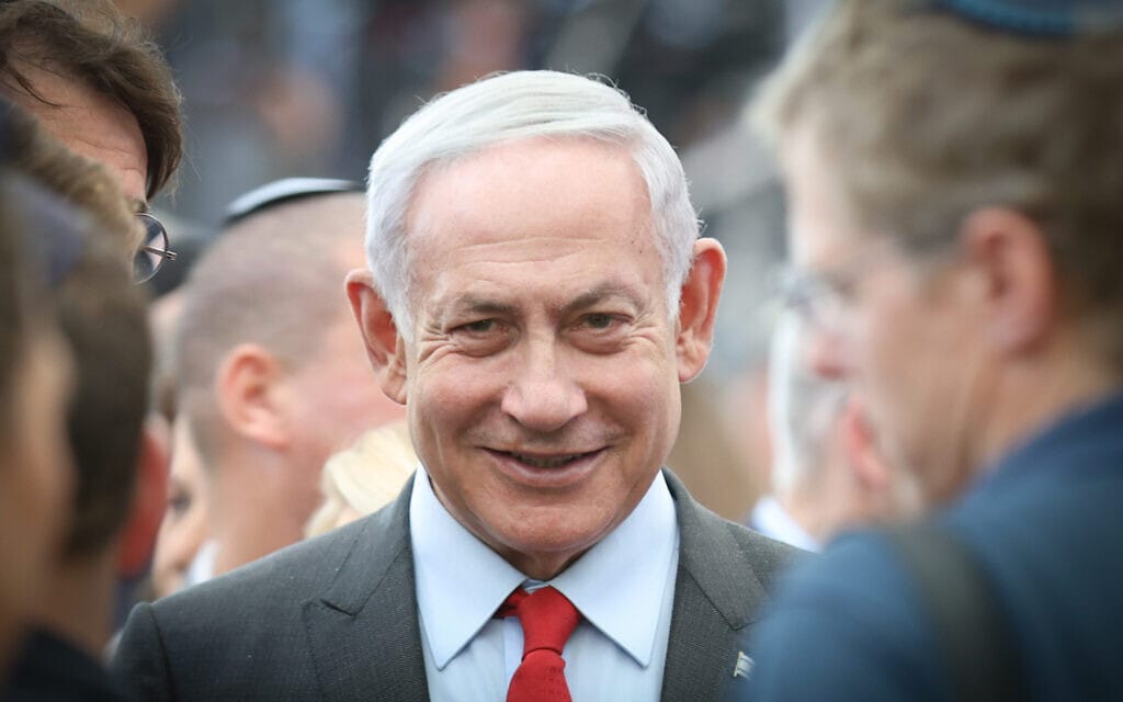 ראש הממשלה בנימין נתניהו בטקס האזכרה הממלכתי לזאב ז'בוטינסקי בהר הרצל, ירושלים, 18 ביולי 2023 (צילום: Noam Revkin Fenton/Flash90)