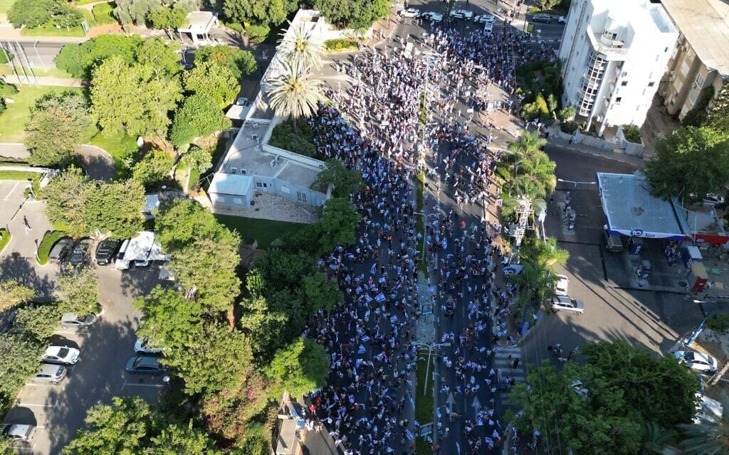 הפגנה נגד המהפכה המשפטית בצומת פארק המדע ברחובות, 11 ביולי 2023 (צילום: רובי יהב)