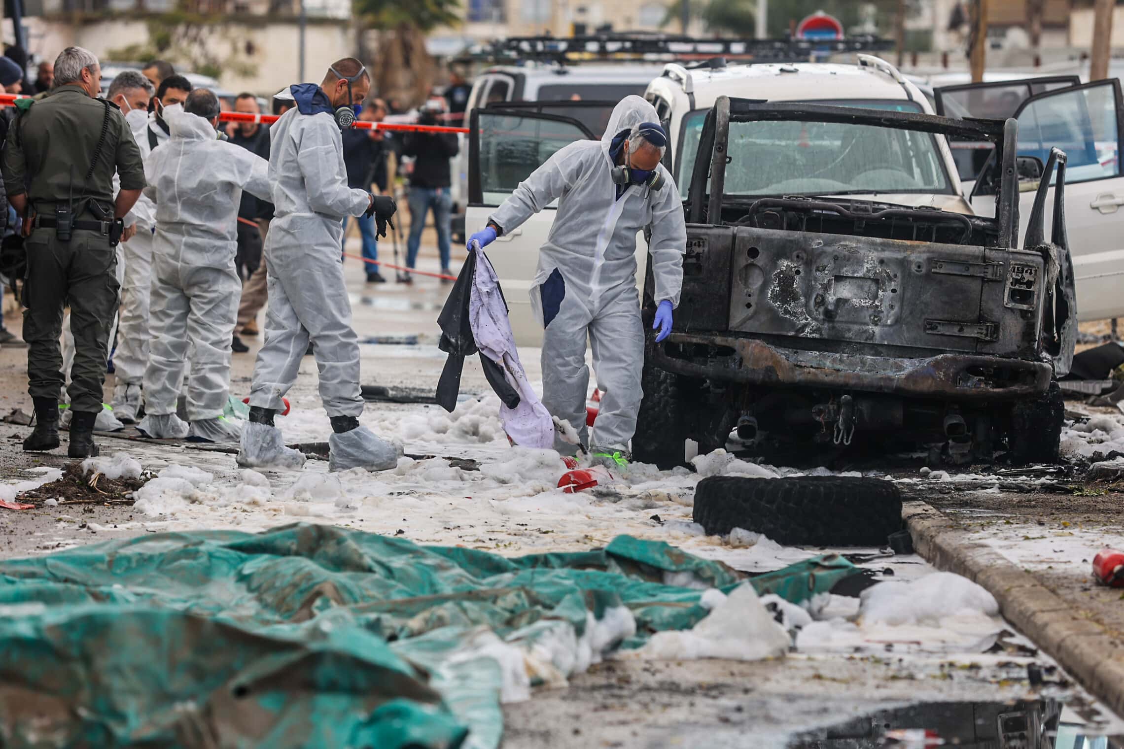 אדם חוסל בפיצוץ רכב בלוד, 15 בפברואר 2023 (צילום: יונתן זינדל, פלאש90)
