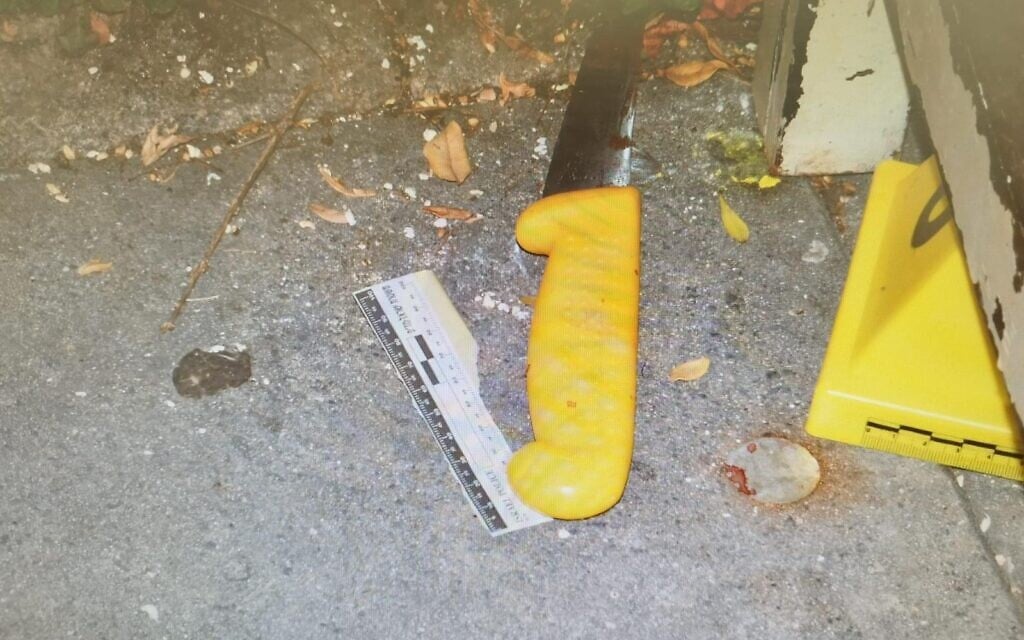 סכין ששימשה את המחבלים לפיגוע הדקירה של תושב גילה. אוגוסט 2023 (צילום: דוברות המשטרה) סכין ששימשה את המחבלים לפיגוע הדקירה של תושב גילה. אוגוסט 2023 (צילום: דוברות המשטרה)