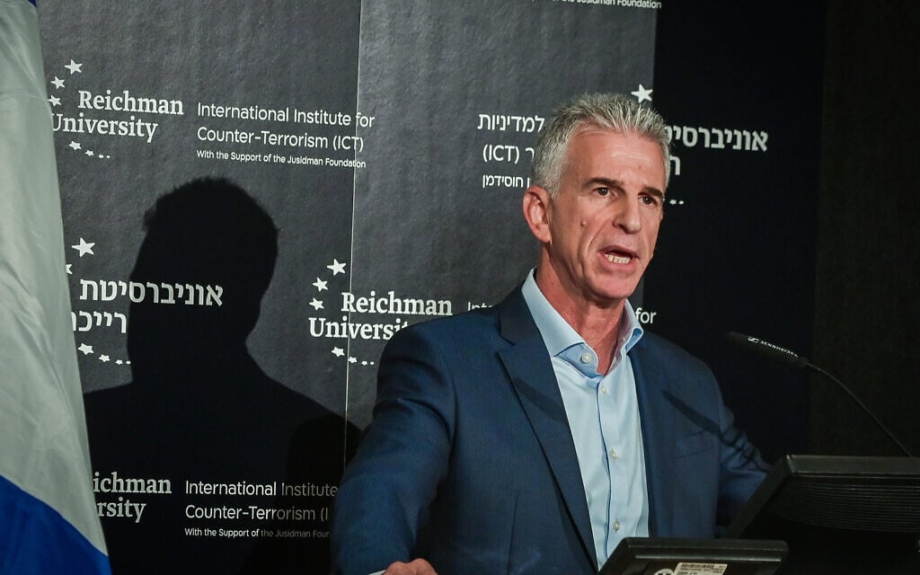 ראש המוסד דוד ברנע באוניברסיטת רייכמן בהרצליה. 10 בספטמבר 2023 (צילום: Avshalom Sassoni/Flash90)