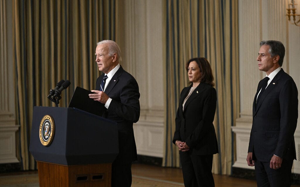 נשיא ארה&quot;ב ג&#039;ו ביידן בהצהרת התמיכה בישראל אחרי התקפת הפתע של חמאס, 10 באוקטובר 2023 (צילום: Brendan SMIALOWSKI / AFP)