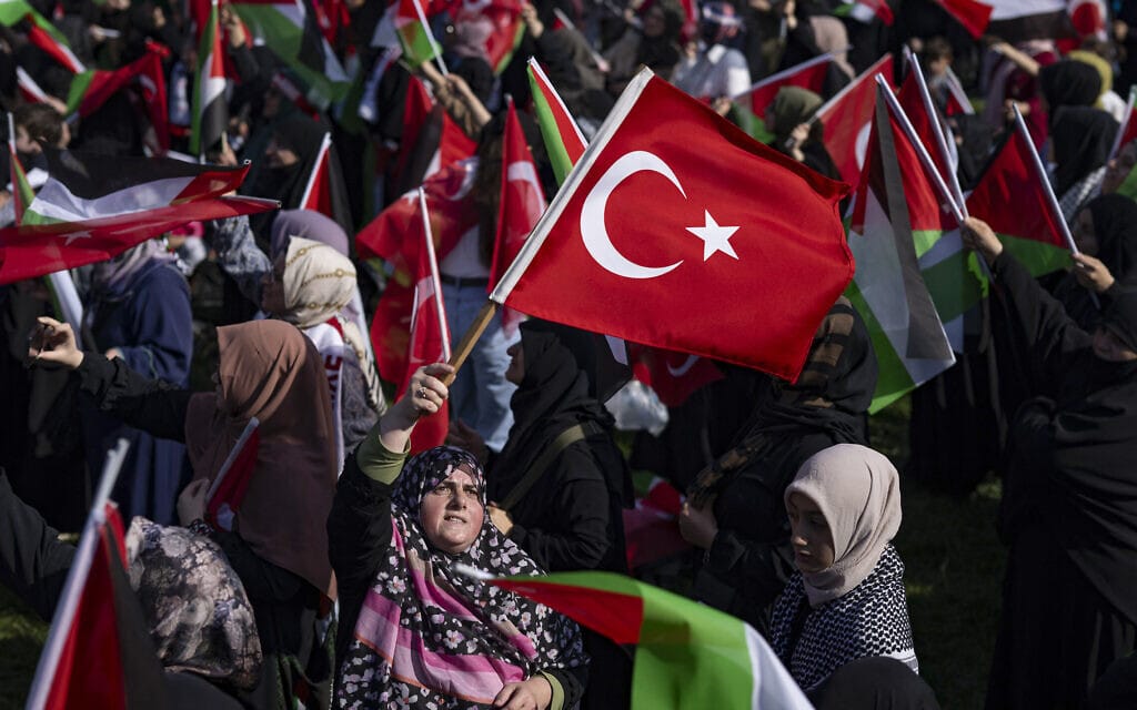 הפגנות תמיכה בחמאס באיסטנבול, טורקיה, ב-15 באוקטובר 2023 (צילום: YASIN AKGUL / AFP)