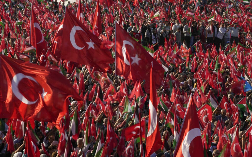 טורקים מפגינים נגד ישראל על רקע הלחימה בעזה. 28 באוקטובר 2023 (צילום: AP Photo/Emrah Gurel)