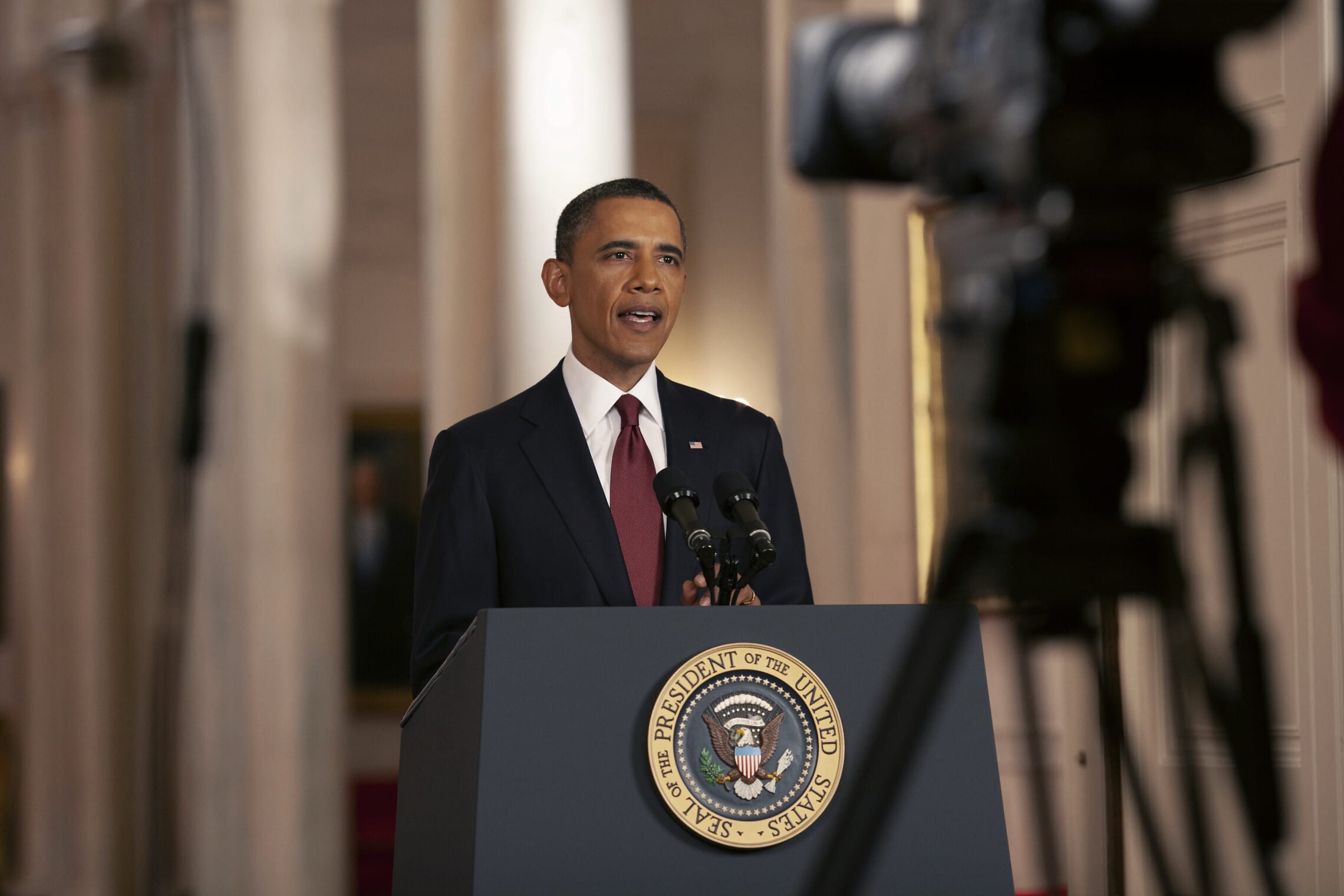 אובמה מכריז בשידור חי מהבית הלבן על חיסולו של אוסמה בן לאדן, 1 במאי 2011 (צילום: Official White House Photo by Pete Souza)