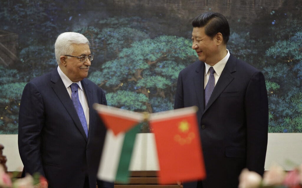 נשיא סין שי ג'ינפינג ויו"ר הרשות הפלסטינית מחמוד עבאס בבייג'ינג, 6 במאי 2013 (צילום: JASON LEE / POOL / AFP)