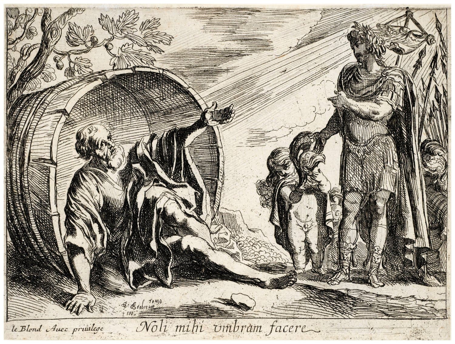 אלכסנדר הגדול משוחח עם הפילוסוף היווני דיוגנס. יצירה של פייר ברבייט, 1635 (צילום: incamerastock / Alamy Stock Photo)