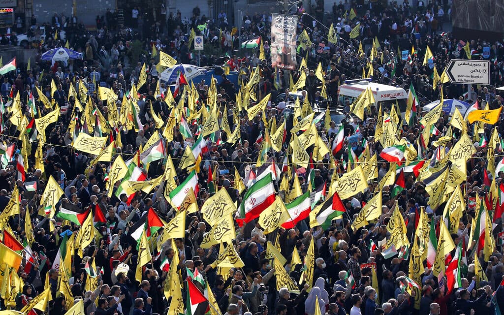 הפגנון תמיכה בפלסטינים בטהרן, איראן, 18 בנובמבר 2023 (צילום: AFP)