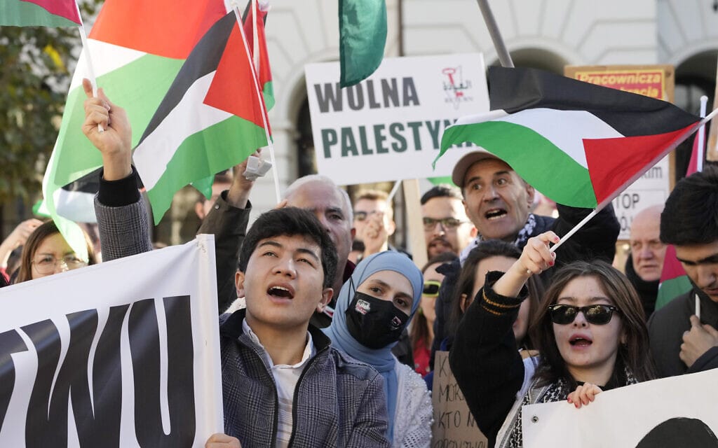 הפגנות פרו פלסטיניות בוורשה, אוקטובר 2023פולין, (צילום: AP Photo/Czarek Sokolowski)