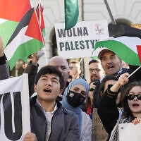 הפגנות פרו פלסטיניות בוורשה, אוקטובר 2023פולין, (צילום: AP Photo/Czarek Sokolowski)