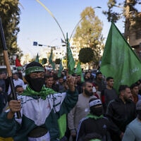 הפגנה תמיכה בחמאס של פלסטינים בחברון, הגדה המערבית, 11 בדצמבר 2023