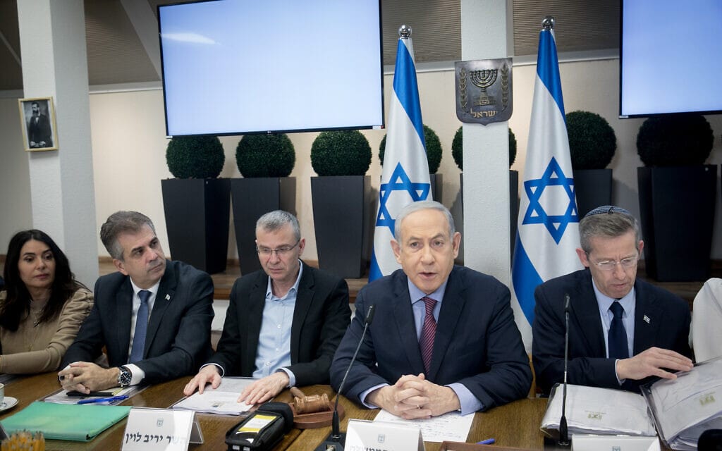 ישיבת הממשלה בבסיס הקרייה בתל אביב, 31 בדצמבר 2023 (צילום: מרים אלסטר/פלאש90)