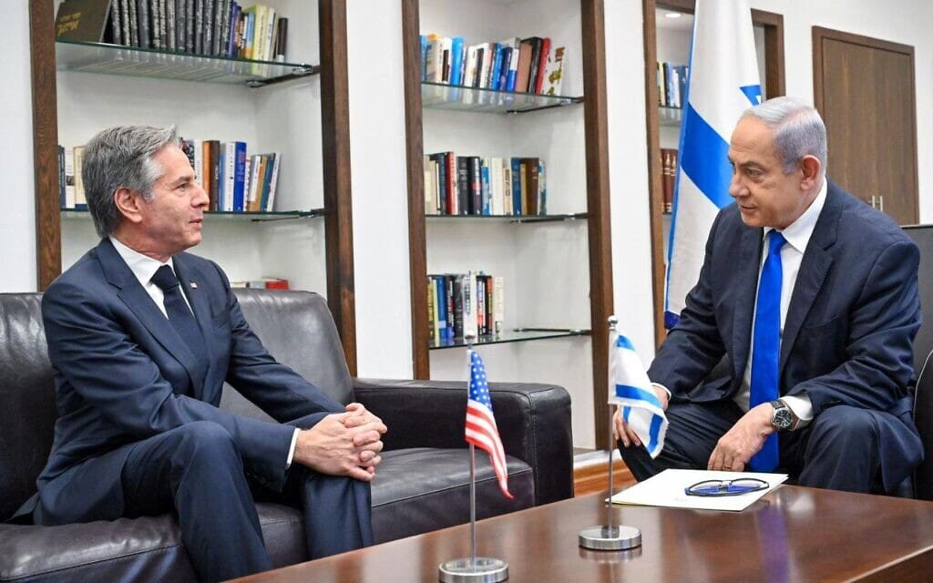 ראש הממשלה בנימין נתניהו ושר החות האמריקאי אנתוני בלינקן בפגישה בתל אביב, 9 בינואר 2024 (צילום: קובי גדעון/לע&quot;מ)