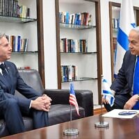 ראש הממשלה בנימין נתניהו ושר החות האמריקאי אנתוני בלינקן בפגישה בתל אביב, 9 בינואר 2024 (צילום: קובי גדעון/לע"מ)