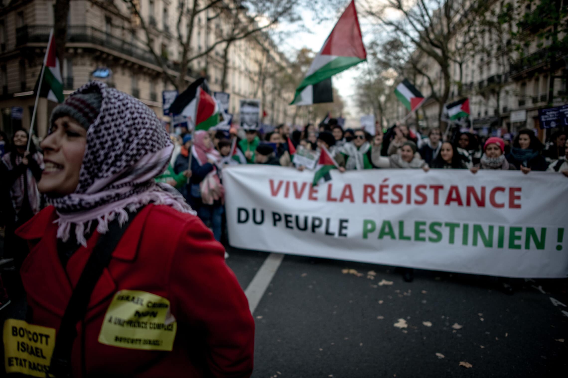 "תחיי ההתנגדות של אנשי פלסטין": הצעדה הפמיניסטית בפריז, 25 בנובמבר 2023 (צילום: גילעד שדה)