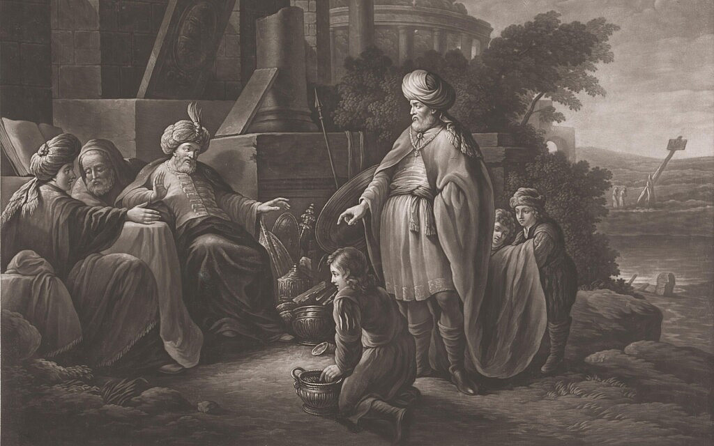 חירם מלך צור מעניק למלך שלמה מתנות. ציור של ג&#039;ון מרפי מהמאה ה-18 (צילום: Penta Springs Limited / Alamy)