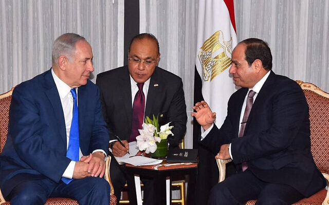 ראש הממשלה בנימין נתניהו בפגישה עם נשיא מצרים עבד אל־פתאח א־סיסי בניו יורק, 18 בספטמבר 2017