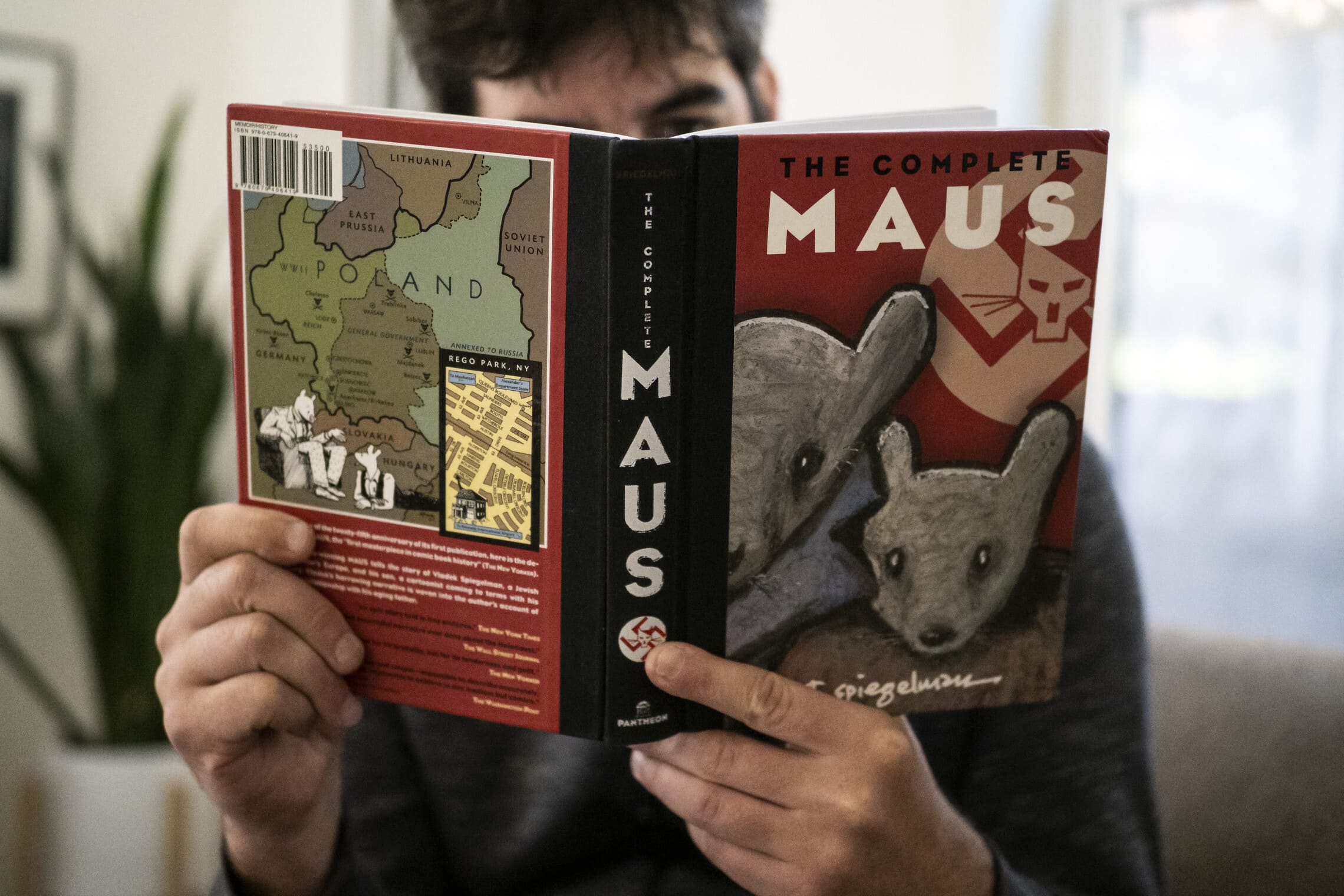 אילוסטרציה: אדם קורא את הרומן הגרפי &quot;מאוס&quot; (צילום: Maro SIRANOSIAN / AFP)