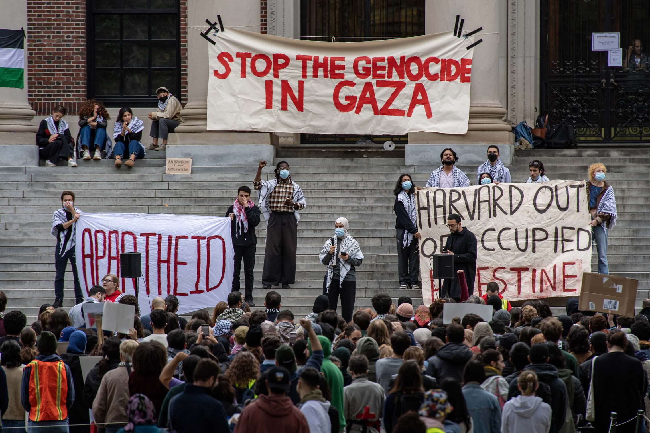 הפגנה פרו פלסטינית באוניברסיטת הארוורד, ארה&quot;ב, 14 באוקטובר 202 (צילום: Joseph Prezioso / AFP)