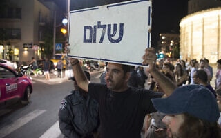 שלט בהפגנה בכיכר הבימה בתל אביב בשנת 2014 (צילום: דניאל שטרית/פלאש90) שלט בהפגנה בכיכר הבימה בתל אביב בשנת 2014 (צילום: דניאל שטרית/פלאש90)