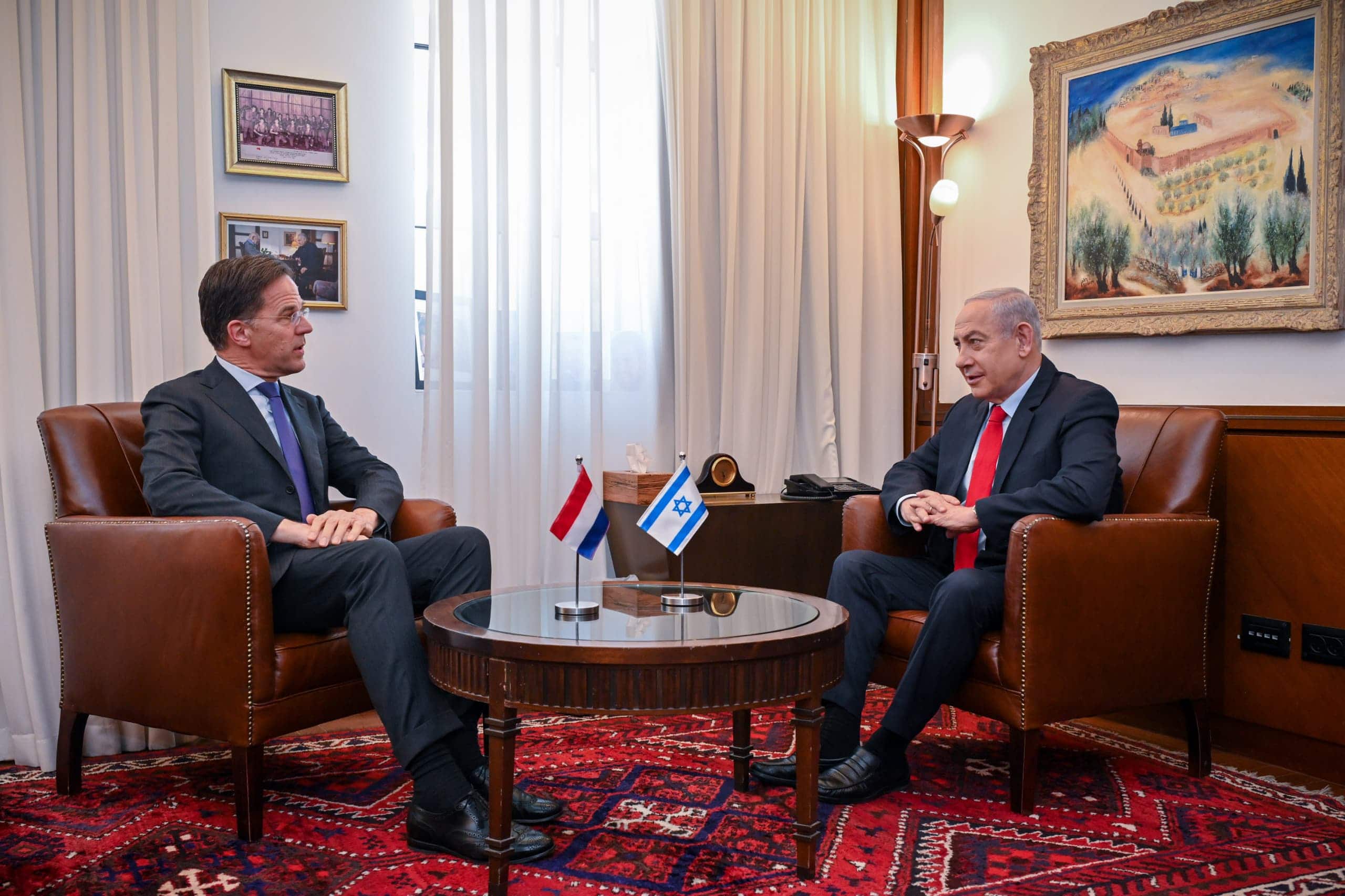 ראש ממשלה ישראל בנימין נתניהו בפגישה עם ראש ממשלת הולנד מארק רוטה בירושלים. 13 במרץ 2024 (צילום: קובי גדעון/לע