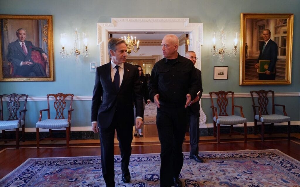 שר הביטחון יואב גלנט ושר החוץ של ארצות הברית אנתוני בלינקן במשרד החוץ בוושינגטון, 25 במרץ 2024 (צילום: אריאל חרמוני, משרד הביטחון)
