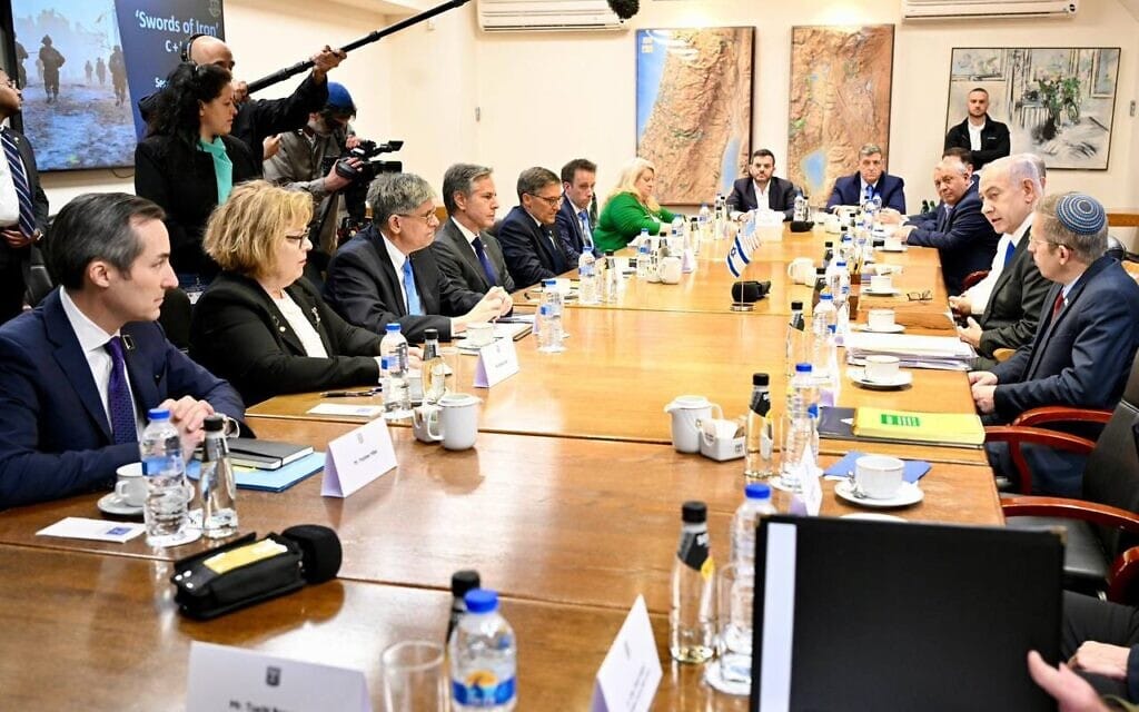 שר החוץ האמריקאי אנתוני בלינקן במפגש עם ראש הממשלה נתניהו וחברי קבינט המלחמה. 22 במרץ 2024 (צילום: משרד החוץ של ארצות הברית)
