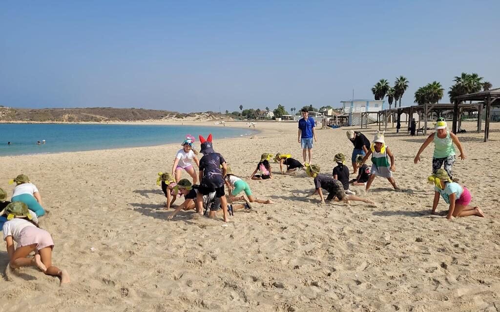פעילות הפוגה על החוף לילדים בקיבוץ נחשולים, אוקטובר 2023 (צילום: שיר לפיד, רשות הטבע והגנים)