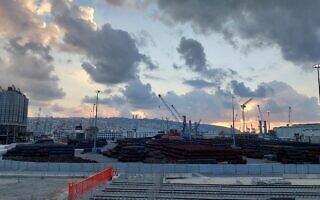 אוניית בקר וצאן של באסח דבאח בנמל מספנות ישראל בחיפה. 6 באפריל 2024 (צילום: עומר שרביט) אוניית בקר וצאן של באסח דבאח בנמל מספנות ישראל בחיפה. 6 באפריל 2024 (צילום: עומר שרביט)