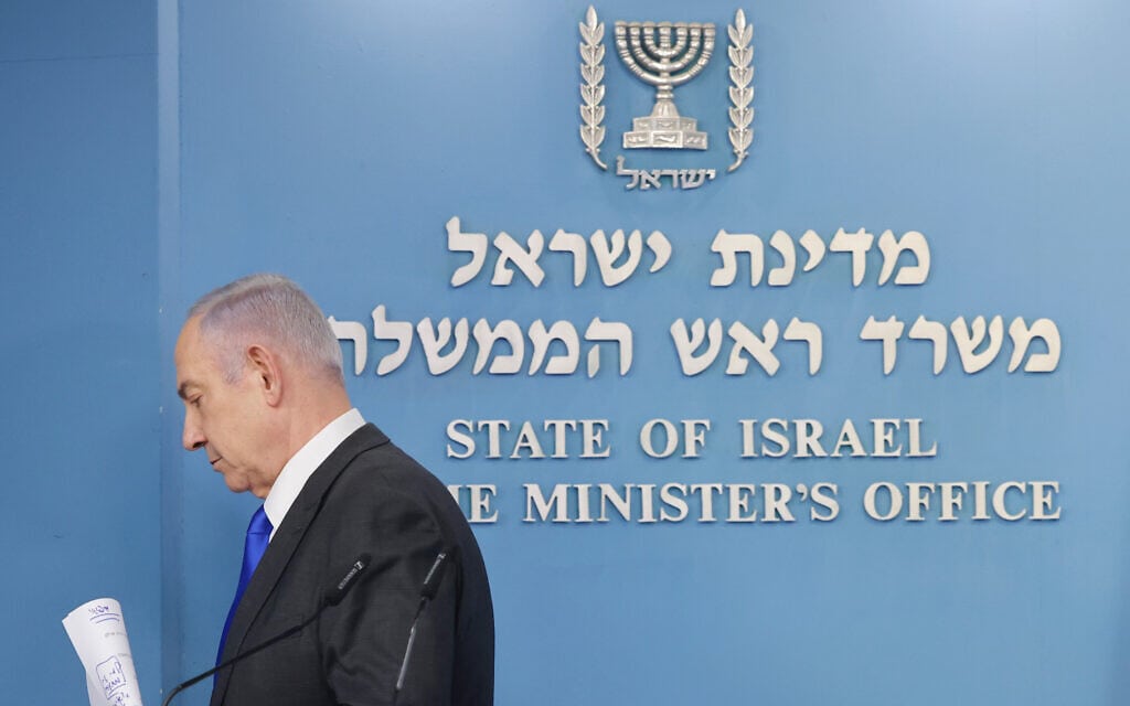 ראש הממשלה בנימין נתניהו במסיבת עיתונאים, 31 במרץ 2024 (צילום: Marc Israel Sellem/POOL)