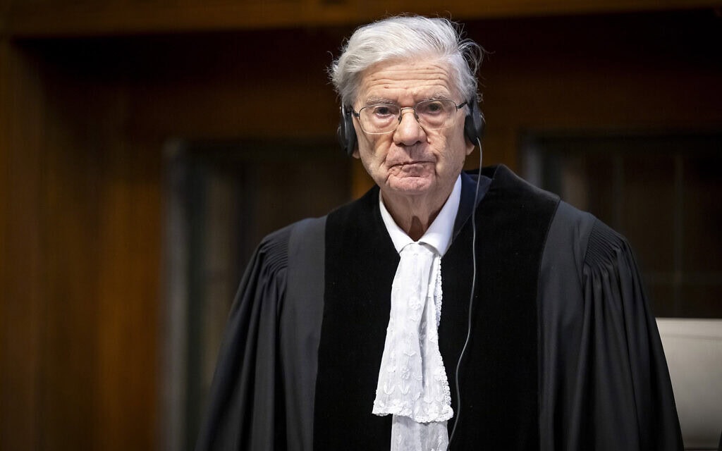 השופט אהרן ברק בבית הדין הבינלאומי לצדק בהאג, 11 בינואר 2024 (צילום: ICJ)