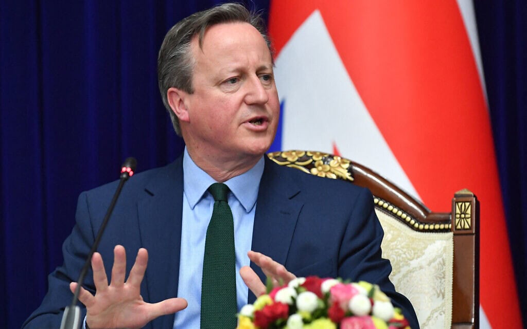שר החוץ של בריטניה דיוויד קמרון, אפריל 2024 (צילום: VYACHESLAV OSELEDKO / POOL / AFP)