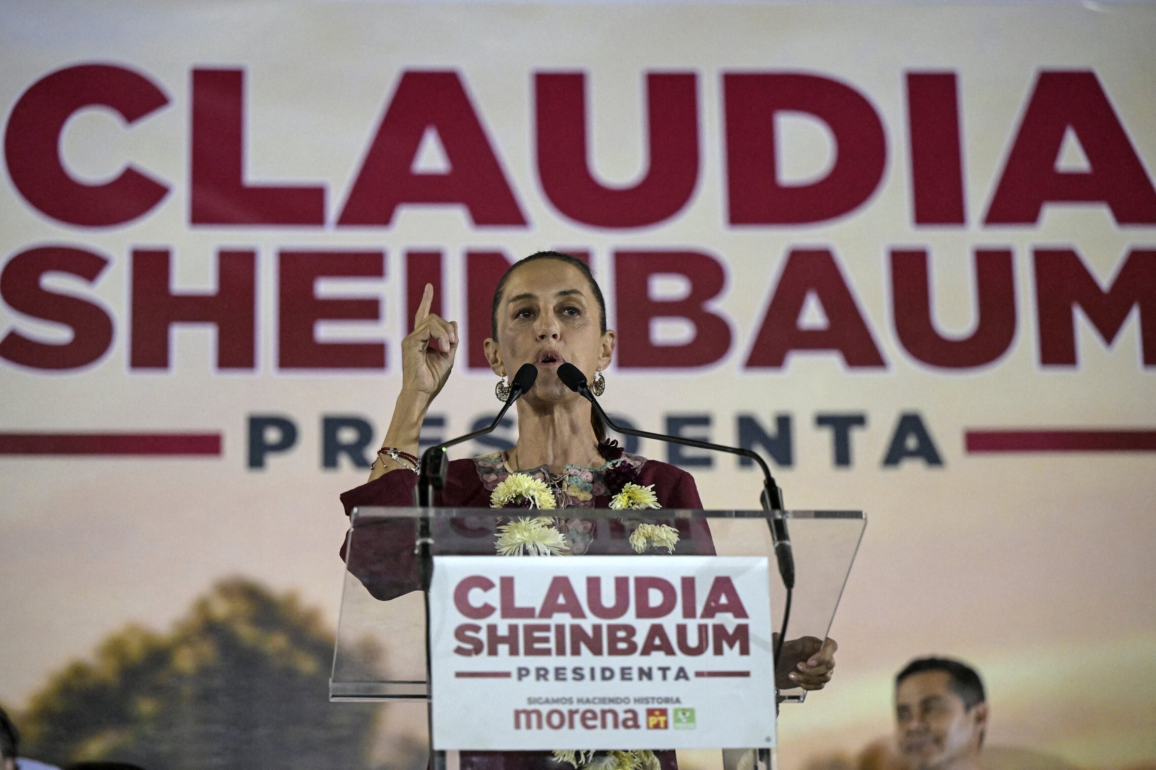 המועמדת לנשיאות מקסיקו קלאודיה שיינבאום, אפריל 2024 (צילום: Yuri CORTEZ / AFP)