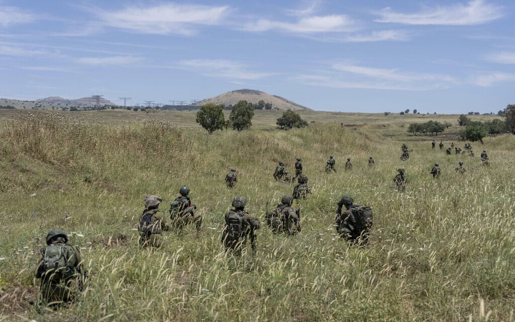 חיילי מילואים באימון ברמת הגולן, 8 במאי 2024 (צילום: AP Photo/Ohad Zwigenberg)