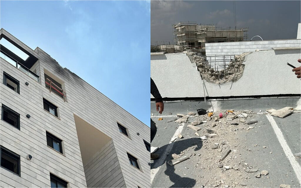 פגיעה ישירה של רקטה בבניין בשדרות, 15 במאי 2024 (צילום: עיריית שדרות)