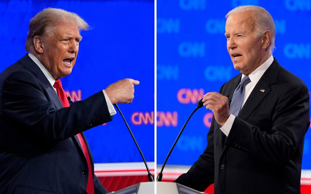 העימות הראשון בין הנשיא ג&#039;ו ביידן לנשיא לשעבר דונלד טראמפ, 28 ביוני 2024 (צילום: AP Photo/Gerald Herbert)
