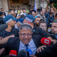 איתמר בן גביר בשער שכם בירושלים ביום ירושלים, 4 ביוני 2024 (צילום: Chaim Goldberg/Flash90)