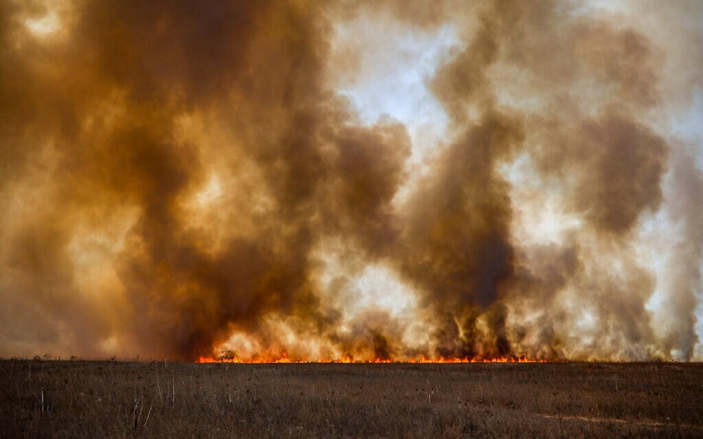 שרפה מתחוללת ברמת הגולן בעקבות ירי מלבנון, 4 ביולי 2024 (צילום: Maor Kinsbursky/Flash90)
