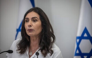 מירי רגב במסיבת עיתונאים על הטקס לציון שנה לטבח השבעה באוקטובר, 22 באוגוסט 2024 (צילום: חיים גולדברג/פלאש90) מירי רגב במסיבת עיתונאים על הטקס לציון שנה לטבח השבעה באוקטובר, 22 באוגוסט 2024 (צילום: חיים גולדברג/פלאש90)