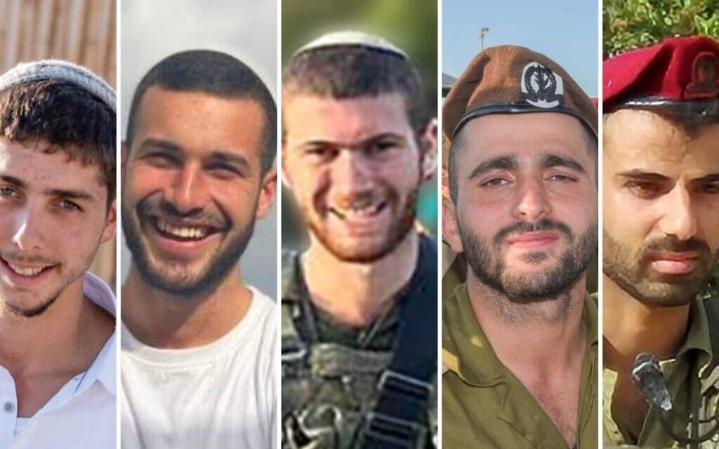 רב-סרן אופק בכר, סרן אלעד סימן טוב, סמל ראשון אלישיב איתן וידר, סמל ראשון יעקב הלל וסמל ראשון יהודה דרור יהלום, שנהרגו בקרב בדרום לבנון ב-16 באוקטובר 2024 (צילום: דובר צה"ל) רב-סרן אופק בכר, סרן אלעד סימן טוב, סמל ראשון אלישיב איתן וידר, סמל ראשון יעקב הלל וסמל ראשון יהודה דרור יהלום, שנהרגו בקרב בדרום לבנון ב-16 באוקטובר 2024 (צילום: דובר צה"ל)