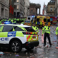 זירת הדריסה בליברפול, בריטניה, 26 במאי 2025 (צילום: Darren Staples / AFP) זירת הדריסה בליברפול, בריטניה, 26 במאי 2025 (צילום: Darren Staples / AFP)